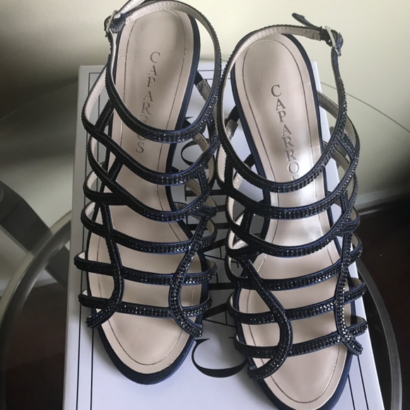 Caparros Navy Blue Satin Harmonica Evening Sandals Women’s Size 8 - Picture 3 of 12